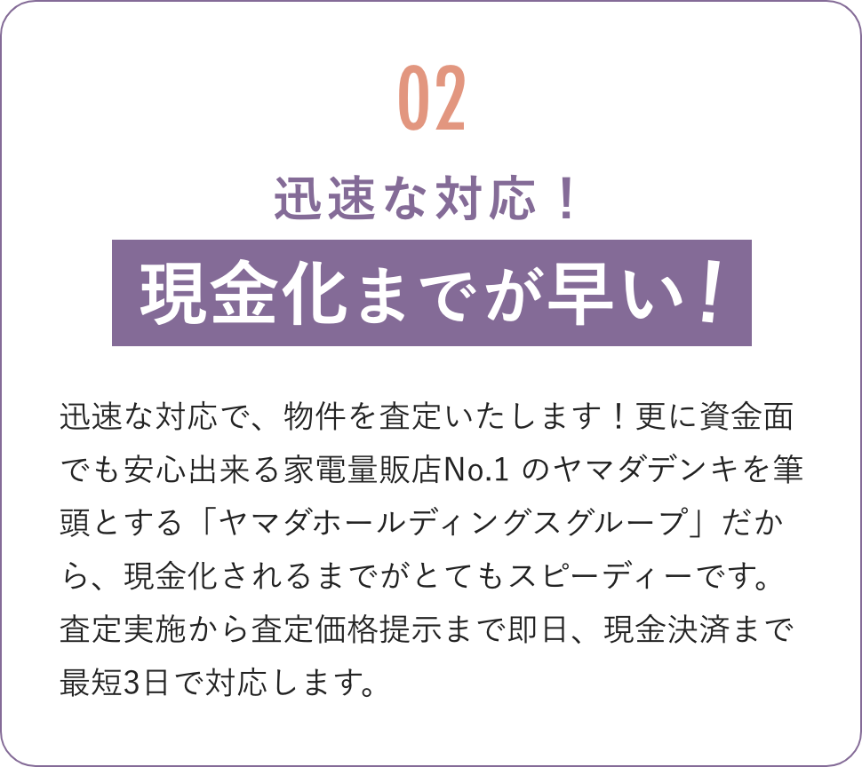 迅速な対応！現金化までが早い！